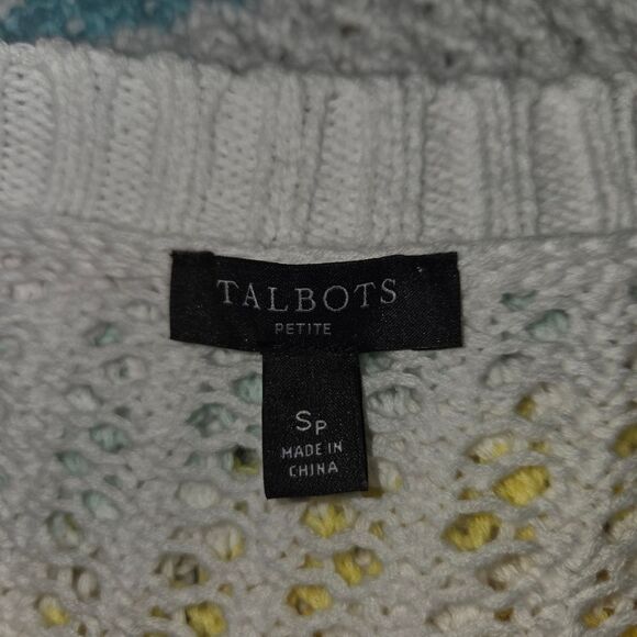 Talbots Petite Open Stitch Raglan Sweater - Happy Stripe Size SP Small Petite - Picture 6 of 7